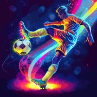 Premium Photo _ Colorful abstract soccer player kicking the ball